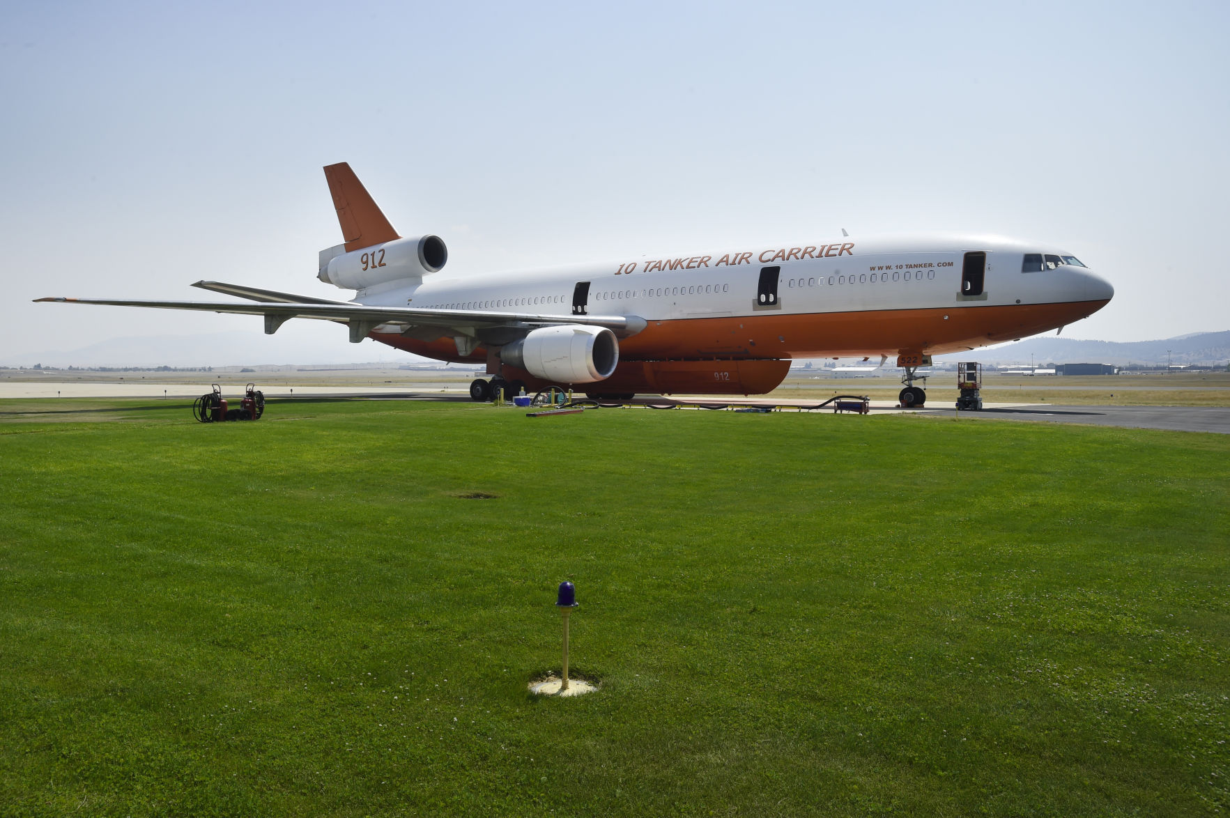 The DC-10 supertanker, which has a 11,600 gallon fire suppressant capacity, sits at the Helena Regional Airport Monday morning.